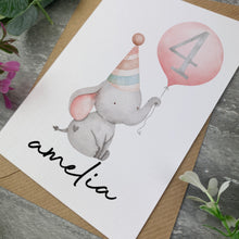 Load image into Gallery viewer, Elephant With Pink Balloon Personalised Birthday Card
