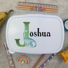 Load image into Gallery viewer, Personalised Initial Dinosaur Lunch Box - Blue
