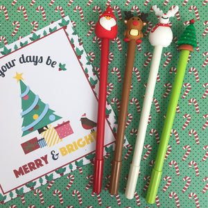 Christmas Friends Pens, Christmas Pen, Cute Christmas Pen, Christmas, Christmas Stationery, Stationery, Father Christmas Pe-2-The Persnickety Co