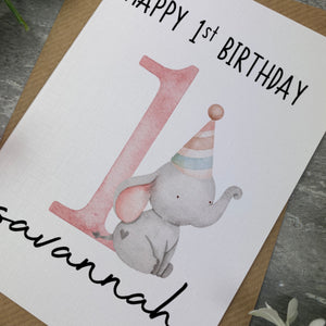 Elephant Happy 1st Birthday Personalised Card