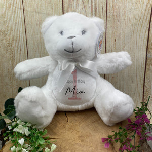Personalised 'Happy Birthday' White Bear Soft Toy