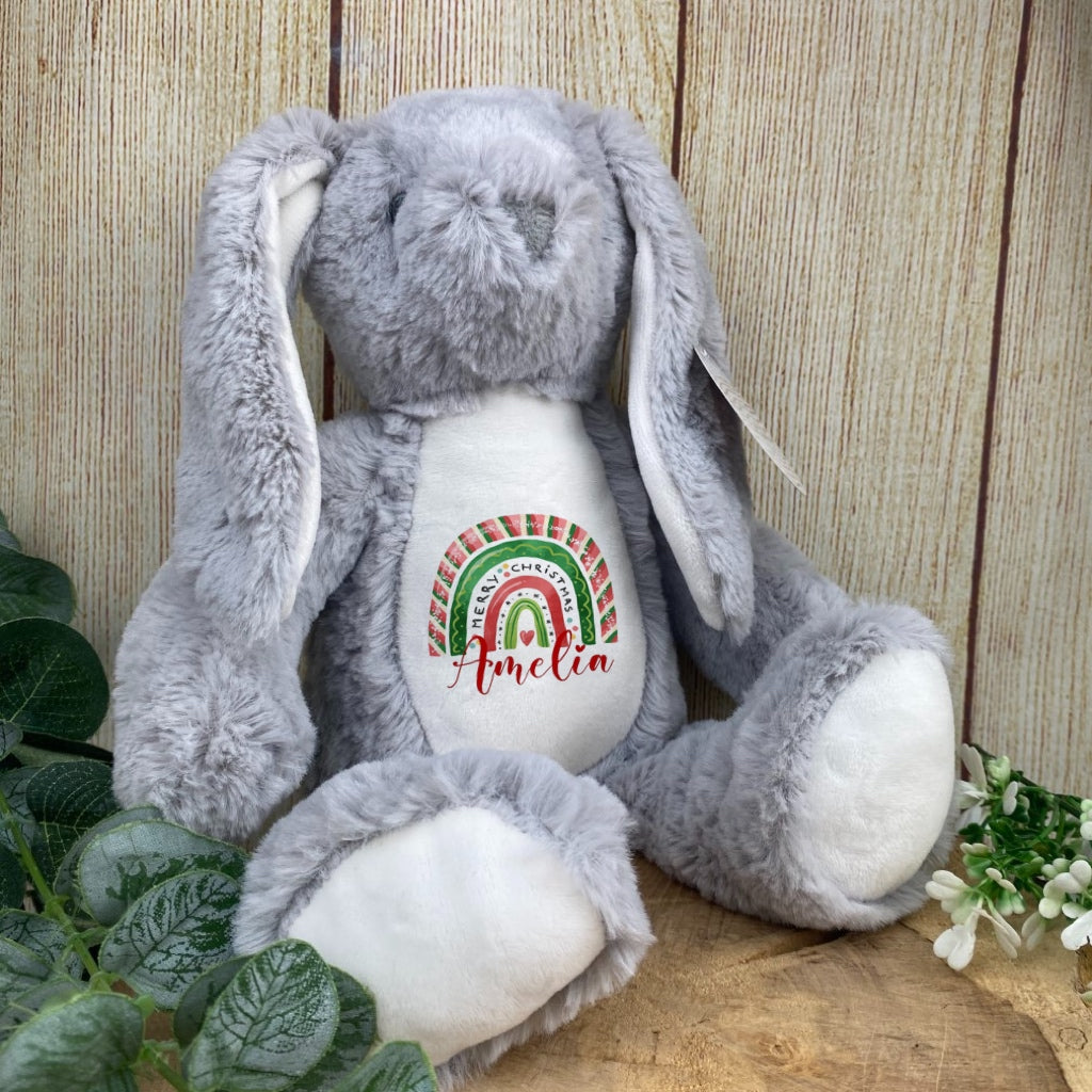 Personalised Christmas Teddy - Grey Bunny-The Persnickety Co