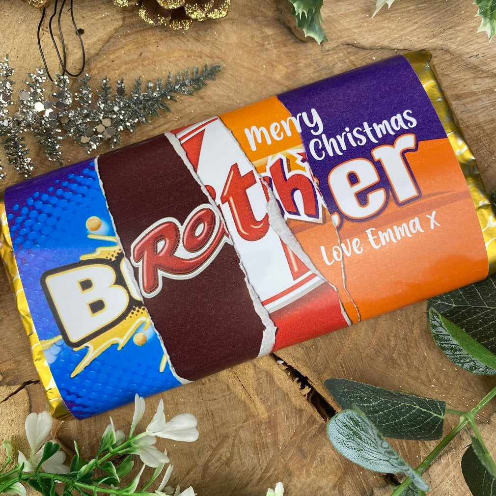 Merry Christmas Brother Novelty Personalised Chocolate Bar-The Persnickety Co