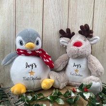 Load image into Gallery viewer, Penguin &amp; Reindeer Christmas Teddies - First Christmas Star-The Persnickety Co
