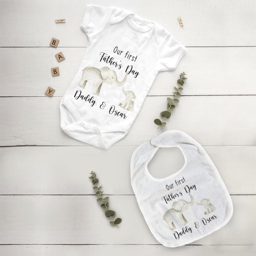 Elephant First Father's Day Bib and Vest-The Persnickety Co