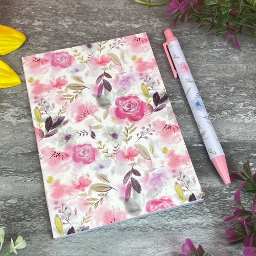 A6 White flower Pad and Pen Set-The Persnickety Co