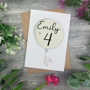 Bunny With Balloon Personalised Birthday Card