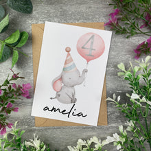 Load image into Gallery viewer, Elephant With Pink Balloon Personalised Birthday Card
