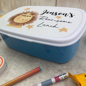 Personalised Roarsome Lion Lunch Box - Blue