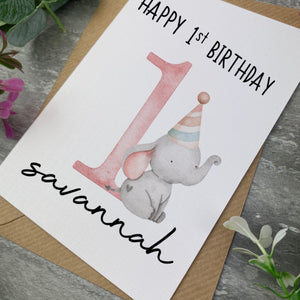 Elephant Happy 1st Birthday Personalised Card