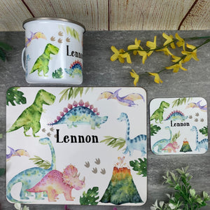 Dinosaur Enamel Mug, Placemat and Coaster