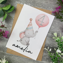 Load image into Gallery viewer, Elephant With Pink Balloon Personalised Birthday Card
