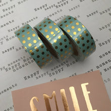 Load image into Gallery viewer, Gold Foil Polka Dot Washi Tape - Teal-2-The Persnickety Co

