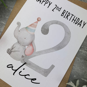 Elephant Happy Birthday Personalised Card
