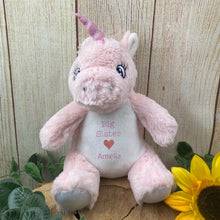 Load image into Gallery viewer, Personalised &#39;Big Sister&#39; Pink Unicorn Soft Toy-The Persnickety Co
