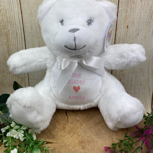 Personalised 'Big Sister' White Bear Soft Toy-The Persnickety Co