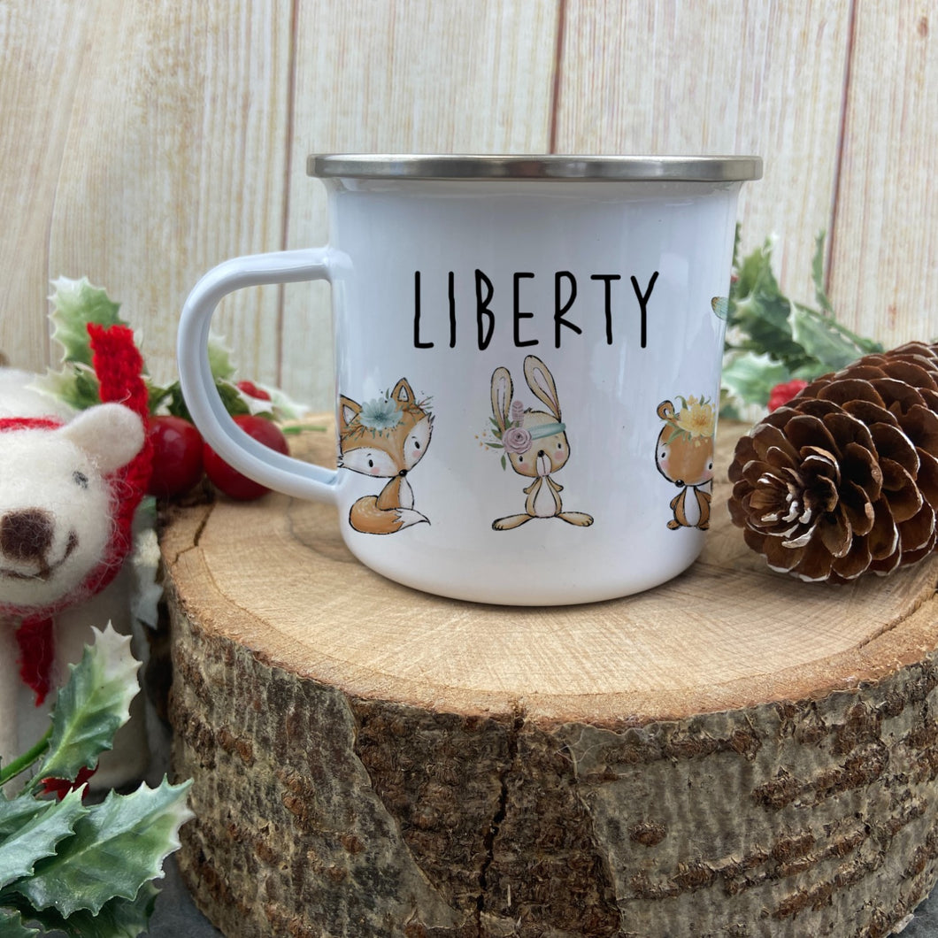 Personalised Cute Woodland Animals Enamel mug-The Persnickety Co