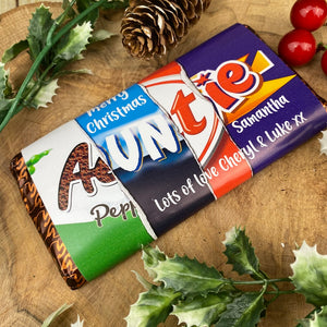 Merry Christmas Auntie Novelty Personalised Chocolate Bar
