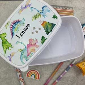 Personalised Dinosaur Lunchbox - White