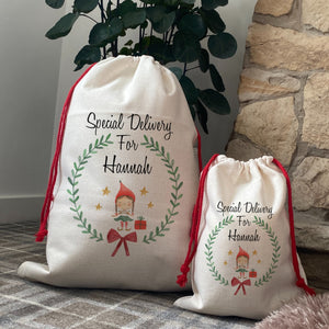 Personalised Elf Girl Wreath Santa Sack-The Persnickety Co