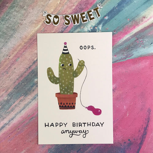 Oops! Happy Birthday Anyway Postcard-The Persnickety Co