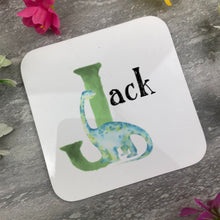 Load image into Gallery viewer, Personalised Dinosaur Initial Enamel Mug, Placemat and Coaster
