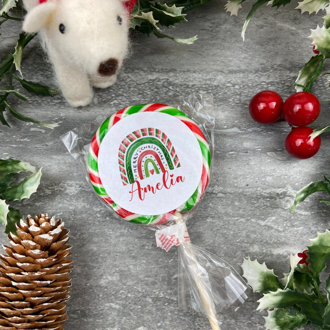 Personalised Merry Christmas Rainbow Lollipop-The Persnickety Co