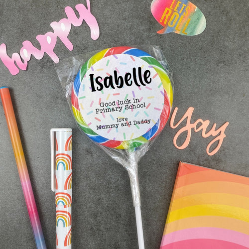 Personalised Good Luck In Primary School Rainbow LolliPop-The Persnickety Co