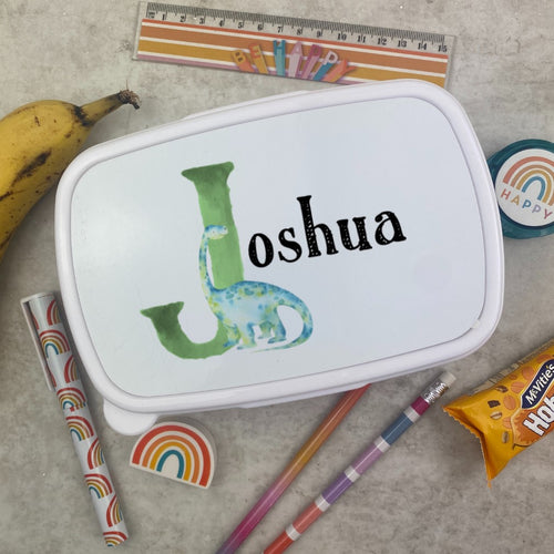 Personalised Initial Dinosaur Lunch Box - White-The Persnickety Co