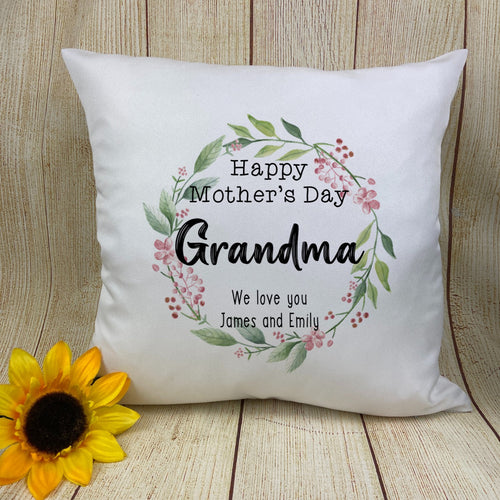 Grandma Wreath - Personalised Mother's Day Cushion-The Persnickety Co