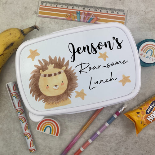 Personalised Roarsome Lion Lunch Box - White-The Persnickety Co