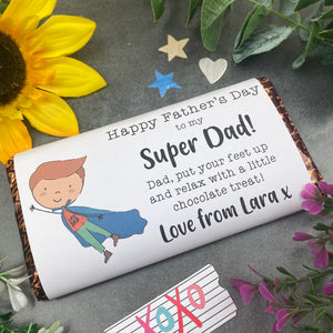 Happy Father's Day Super Dad Personalised Chocolate Bar