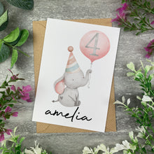 Load image into Gallery viewer, Elephant With Pink Balloon Personalised Birthday Card
