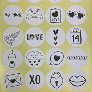 24 Love Valentine Stickers - Black & White