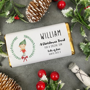 Personalised Elf Boy Wreath Chocolate Bar-The Persnickety Co