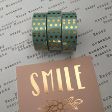 Load image into Gallery viewer, Gold Foil Polka Dot Washi Tape - Teal-3-The Persnickety Co
