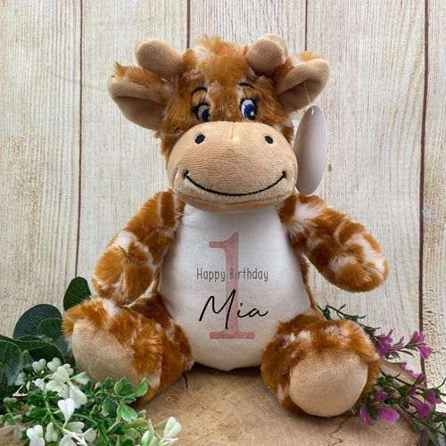 Personalised 'Happy Birthday' Giraffe Soft Toy-The Persnickety Co