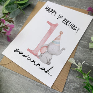 Elephant Happy 1st Birthday Personalised Card