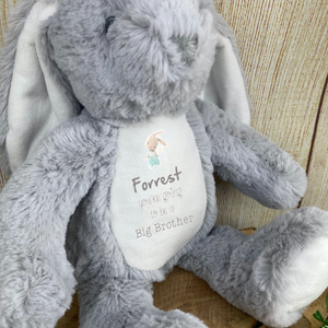 Big Brother/Sister Reveal Grey Bunny Rabbit Soft Toy
