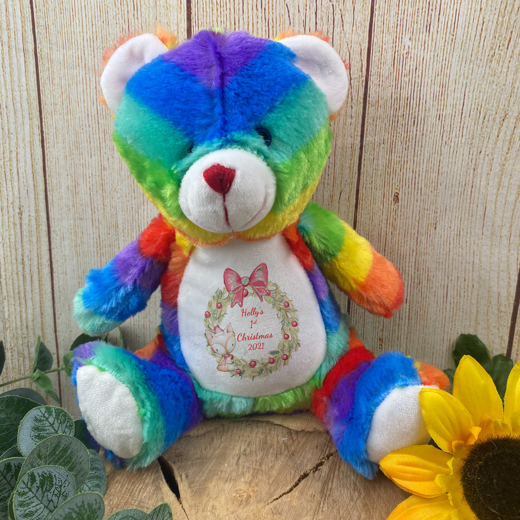 Christmas Wreath Design Soft Toy- Rainbow Bear-The Persnickety Co
