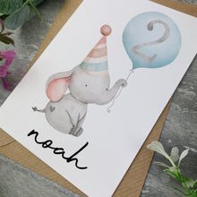 Load image into Gallery viewer, Elephant With Blue Balloon Personalised Birthday Card
