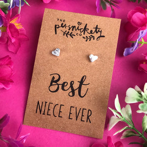 Best Niece Ever - Heart Earrings - Gold / Rose Gold / Silver-2-The Persnickety Co