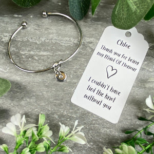Maid Of Honour Knot Bangle With Initial Charm - Silver-8-The Persnickety Co