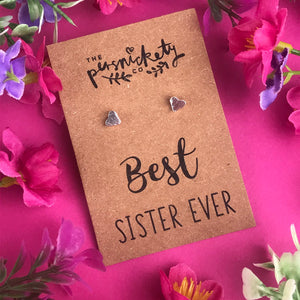 Best Sister Ever - Heart Earrings - Gold / Rose Gold / Silver-4-The Persnickety Co