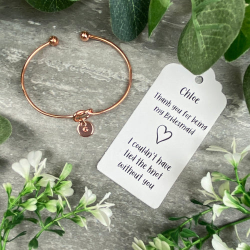 Bridesmaid Knot Bangle With Initial Charm, Rose Gold-The Persnickety Co