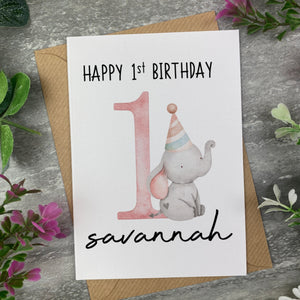 Elephant Happy 1st Birthday Personalised Card