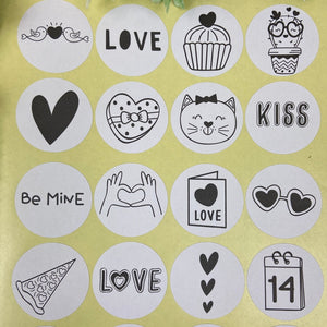 24 Love Valentine Stickers - Black & White