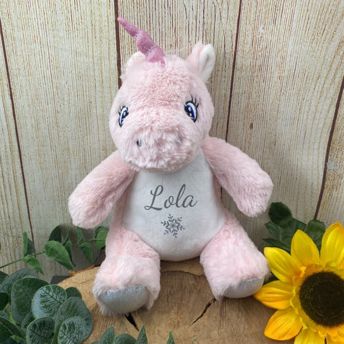 Personalised Christmas Snowflake Teddy - Pink Unicorn-The Persnickety Co
