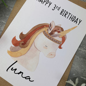 Boho Unicorn Birthday Card