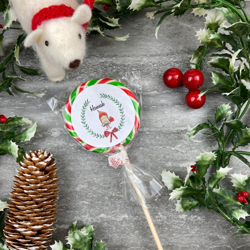 Personalised Elf Girl Wreath Lollipop-The Persnickety Co